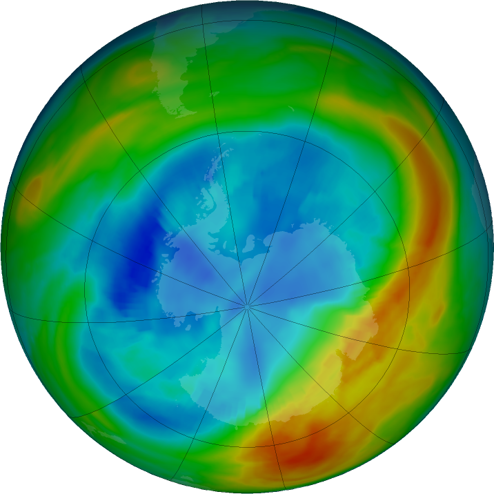 Antarctic ozone map for 20 August 2024